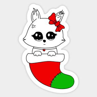 Cute cat in red christmas hat Sticker
